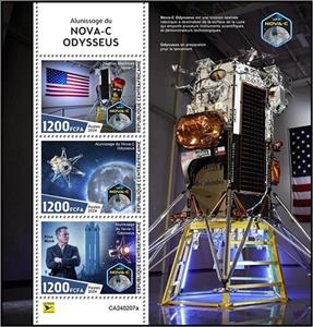 Mini Sheet, Moon landing of Nova-C Odysseus, Central African Republic,  , Space Traveling, Космический корабли
