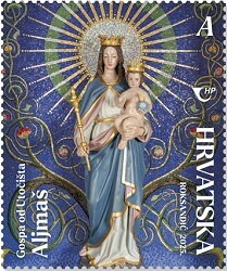 Stamp, Our Lady of Refuge Statue, Aljmaš, Croatia,  , Christian, Statues