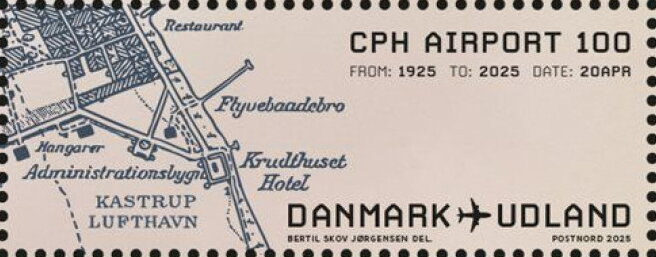 Stamp, Copenhagen Airport, Centenary, Denmark,  , Airports, Aviation, Maps