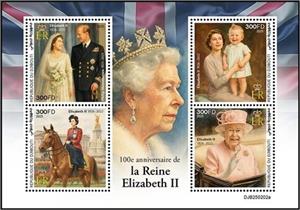 Mini Sheet, 100th Anniversary of the Birth of Queen Elizabeth II, Djibouti,  , Anniversaries and Jubilees, Queens