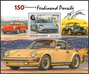 Souvenir Sheet, Ferdinand Porsche (1875–1951), Djibouti,  , Anniversaries and Jubilees, Automobile Industry
