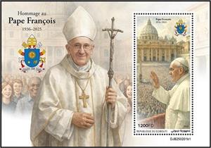Souvenir Sheet, Pope Francis (1936-2025), Djibouti,  , Famous People, Popes