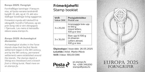 Booklet, Europa (C.E.P.T.) 2025 - Archaeological Discoveries, Faroe Islands,  , C.E.P.T. / Europe, Furniture, Metalworking