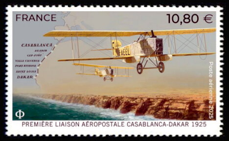 Stamp, First Casablanca-Dakar Airmail Flight, Centenary, France,  , Aircraft, Aviation, Postal History