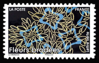 Stamp, Floral Embroidery, France,  , Flowers, Textile