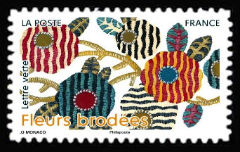 Stamp, Floral Embroidery, France,  , Flowers, Textile