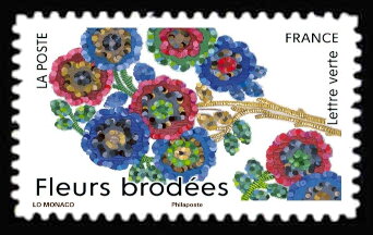 Stamp, Floral Embroidery, France,  , Flowers, Textile