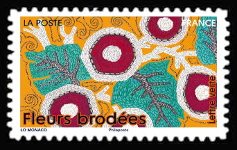 Stamp, Floral Embroidery, France,  , Flowers, Textile