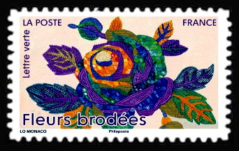 Stamp, Floral Embroidery, France,  , Flowers, Textile