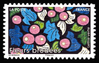 Stamp, Floral Embroidery, France,  , Flowers, Textile