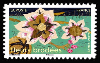 Stamp, Floral Embroidery, France,  , Flowers, Textile