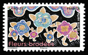 Stamp, Floral Embroidery, France,  , Flowers, Textile