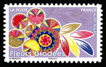Stamp, Floral Embroidery, France,  , Flowers, Textile