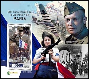 Souvenir Sheet, Charles de Gaulle (1890–1970), Guinea,  , Anniversaries and Jubilees, Second World War