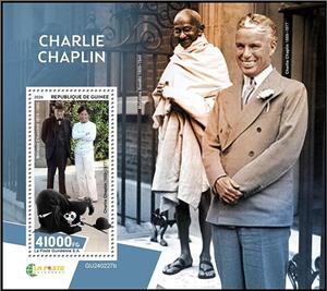 Souvenir Sheet, Charlie Chaplin (1889–1977), Guinea,  , Actors, Famous People