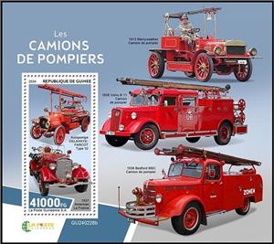 Souvenir Sheet, Delahaye-Farcot Type 32 Pump and American La France (1937), Guinea,  , Fire-brigade, Vehicles