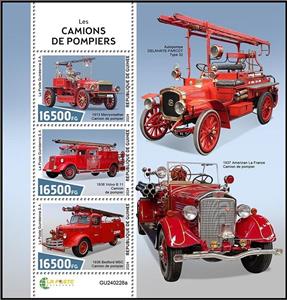 Mini Sheet, Fire Trucks, Guinea,  , Fire-brigade, Vehicles