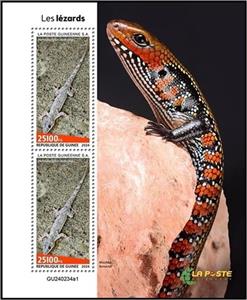 Souvenir Sheet, Lizards (Hemidactylus mabouia), Guinea,  , Lizards, Reptiles