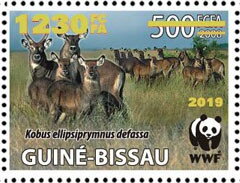 Stamp, Kobus ellipsiprymnus defassa - Gold Overprinted, Guinea-Bissau,  , Animals (Fauna), Antelopes, Mammals, WWF