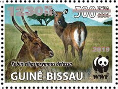 Stamp, Kobus ellipsiprymnus defassa - Silver Overprinted, Guinea-Bissau,  , Animals (Fauna), Antelopes, Mammals, WWF