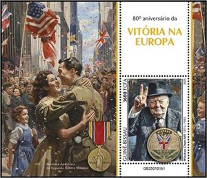 Souvenir Sheet, Winston Churchill (1874–1965), Guinea-Bissau,  , Anniversaries and Jubilees, Authors, Famous People, Literary People (Poets and Writers), Literature, Nobel Laureates, Politicians, Second World War