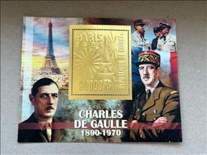 Souvenir Sheet, Olympic Games in Paris - Charles de Gaulle, Guinea,  , Famous People, Heads of State, Heads of State (Military), Olympic Games, Sports
