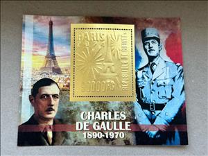 Souvenir Sheet, Olympic Games in Paris - Charles de Gaulle, Guinea,  , Famous People, Heads of State, Heads of State (Military), Olympic Games, Sports