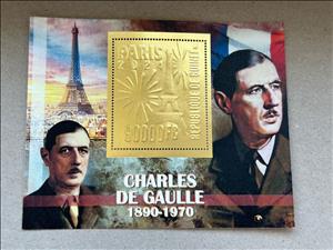 Souvenir Sheet, Olympic Games in Paris - Charles de Gaulle, Guinea,  , Famous People, Heads of State, Heads of State (Military), Olympic Games, Sports