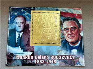 Souvenir Sheet, Olympic Games in Paris - Franklin Delano Roosevelt, Guinea,  , Famous People, Heads of State, Olympic Games, Politicians, Sports