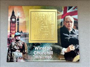 Souvenir Sheet, Olympic Games in Paris - Winston Churchill, Guinea,  , Authors, Famous People, Literary People (Poets and Writers), Olympic Games, Painters, Politicians, Prime Ministers, Sports