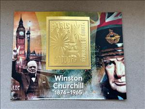Souvenir Sheet, Olympic Games in Paris - Winston Churchill, Guinea,  , Authors, Famous People, Literary People (Poets and Writers), Olympic Games, Painters, Politicians, Prime Ministers, Sports