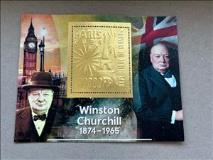 Souvenir Sheet, Olympic Games in Paris - Winston Churchill, Guinea,  , Authors, Famous People, Literary People (Poets and Writers), Olympic Games, Painters, Politicians, Prime Ministers, Sports