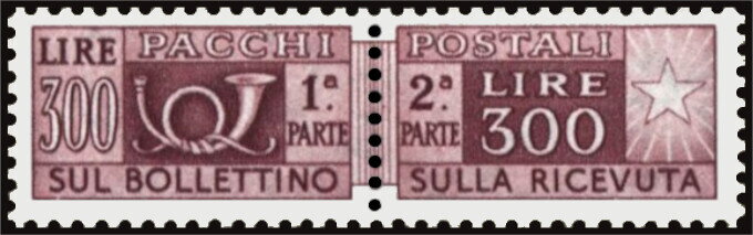 Se-tenant, Post Horn - Wmk. stars II 65° - 2nd issue, Italy,  , Musical Instruments, Post Horns, Postal Services, Stars