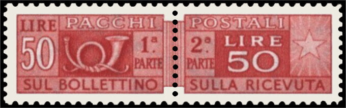 Se-tenant, Post Horn - Wmk. stars II 65° - 2nd issue, Italy,  , Musical Instruments, Post Horns, Postal Services, Stars