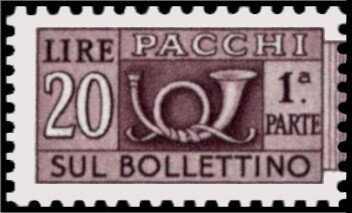 Stamp, Post Horn - Wmk. stars II 65° - 2nd issue - 1st part, Italy,  , Musical Instruments, Post Horns, Postal Services