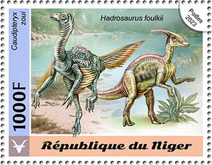 Hadrosaurus foulkii; Caudipteryx zoui