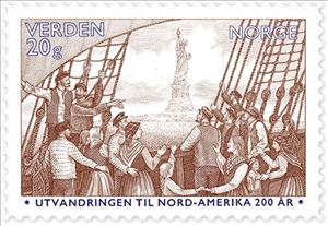 Stamp, Emigrants Arriving in New York City, Norway,  , Emigration