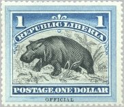 Stamp, Pygmy Hippopotamus (Choeropsis liberiensis), Liberia,  , Animals (Fauna), Hippopotamuses