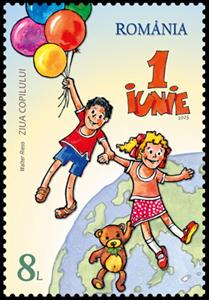 Stamp, International Children's Day 2025, Romania,  , Air Balloons, Children