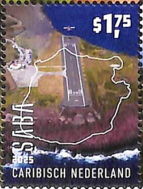 Stamp, Runway of the Airport (only 400m), Saba,  , Airports, Tourism