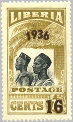 Stamp, Overprint 16 on 75, Liberia,  