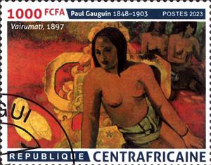 Stamp, 120th Anniversary of the Death of Paul Gauguin, Central African Republic,  , Anniversaries and Jubilees, Famous People, Painters, Paintings