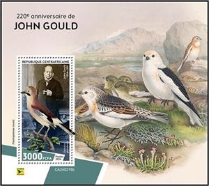 Souvenir Sheet, John Gould (1804–1881), Central African Republic,  , Anniversaries and Jubilees, Explorers
