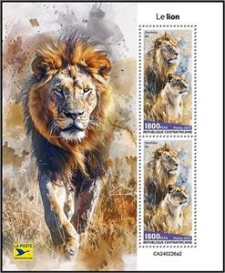 Souvenir Sheet, Lion (Panthera leo), Central African Republic,  , Лев, Wild Cats