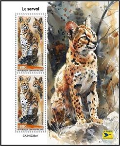 Souvenir Sheet, Serval (Leptailurus serval), Central African Republic,  , Animals (Fauna), Wild Cats
