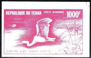 Stamp, Great Egret (Egretta alba), Chad,  , Animals (Fauna), Birds, Herons