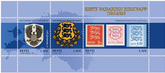 Souvenir Sheet, Coat of Arms of Estonia, Centenary, Estonia,  , Coats of Arms, Maps, Stamps