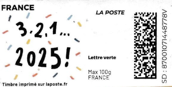 Stamp, 3 2 1 ... 2025!, France,  , Greetings, New Year