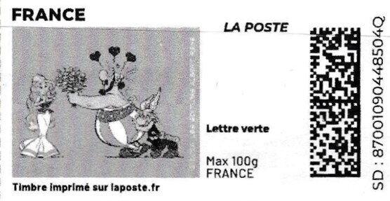 Stamp, Asterix and Obelix and Falballa in black, France,  , Cartoons