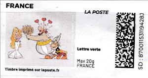 Stamp, Asterix and Obelix and Falballa. grey background, France,  , Cartoons